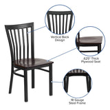 English Elm Commercial Grade Series Black School House Back Metal Restaurant Chair - Walnut Wood Seat