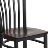 English Elm Commercial Grade Series Black School House Back Metal Restaurant Chair - Walnut Wood Seat