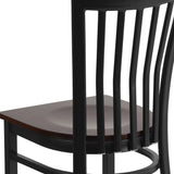 English Elm Commercial Grade Series Black School House Back Metal Restaurant Chair - Walnut Wood Seat