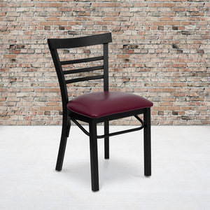 English Elm Commercial Grade Series Black Three-Slat Ladder Back Metal Restaurant Chair - Vinyl Seat