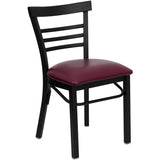 English Elm Commercial Grade Series Black Three-Slat Ladder Back Metal Restaurant Chair - Vinyl Seat