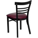 English Elm Commercial Grade Series Black Three-Slat Ladder Back Metal Restaurant Chair - Vinyl Seat