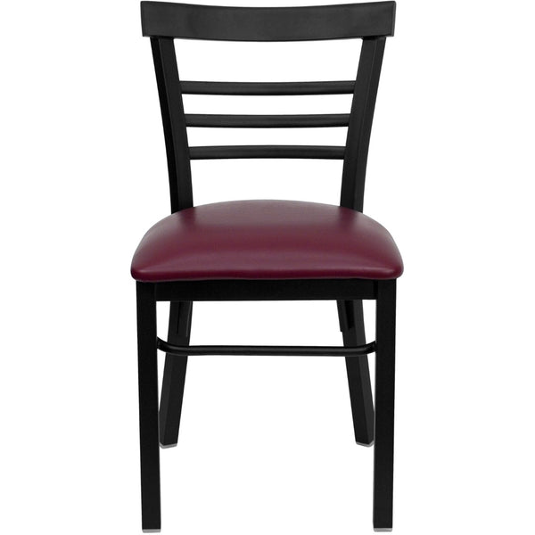 English Elm Commercial Grade Series Black Three-Slat Ladder Back Metal Restaurant Chair - Vinyl Seat