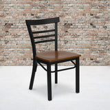 Commercial Grade Black Metal Restaurant Chair with Cherry Wood Seat - 500 lb. Capacity