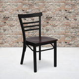 Commercial-Grade Black Metal Restaurant Chair with Mahogany Wood Seat - 500 lb. Capacity