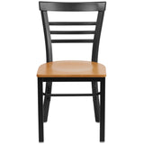 English Elm Commercial Grade Series Black Three-Slat Ladder Back Metal Restaurant Chair - Wood Seat