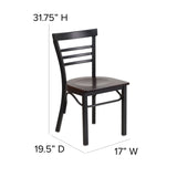 English Elm Commercial Grade Series Black Three-Slat Ladder Back Metal Restaurant Chair - Walnut Wood Seat