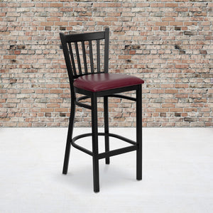 English Elm Commercial Grade Series Black Vertical Back Metal Restaurant Barstool - Vinyl Seat