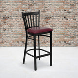 Commercial Grade Series Black Vertical Back Metal Restaurant Barstool - Vinyl Seat