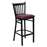 English Elm Commercial Grade Series Black Vertical Back Metal Restaurant Barstool - Vinyl Seat