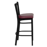 English Elm Commercial Grade Series Black Vertical Back Metal Restaurant Barstool - Vinyl Seat