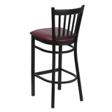 English Elm Commercial Grade Series Black Vertical Back Metal Restaurant Barstool - Vinyl Seat