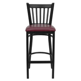 English Elm Commercial Grade Series Black Vertical Back Metal Restaurant Barstool - Vinyl Seat