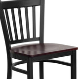 English Elm Commercial Grade Series Black Vertical Back Metal Restaurant Barstool - Mahogany Wood Seat