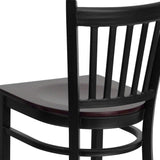 English Elm Commercial Grade Series Black Vertical Back Metal Restaurant Barstool - Mahogany Wood Seat