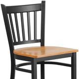 English Elm Commercial Grade Series Black Vertical Back Metal Restaurant Barstool - Wood Seat