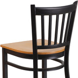 English Elm Commercial Grade Series Black Vertical Back Metal Restaurant Barstool - Wood Seat