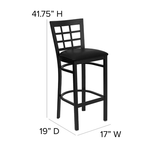 English Elm Commercial Grade Series Window Back Metal Restaurant Barstool - Vinyl Seat