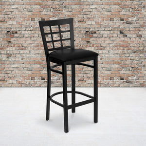 English Elm Commercial Grade Series Window Back Metal Restaurant Barstool - Vinyl Seat