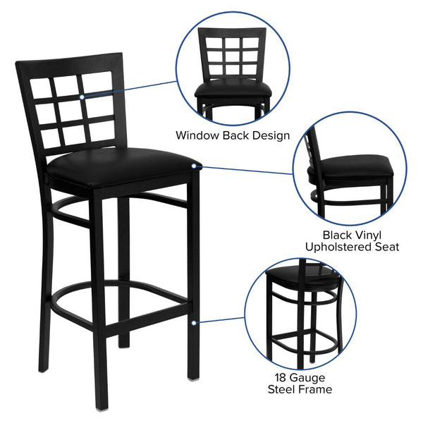 English Elm Commercial Grade Series Window Back Metal Restaurant Barstool - Vinyl Seat
