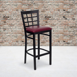 English Elm Commercial Grade Series Black Window Back Metal Restaurant Barstool - Vinyl Seat