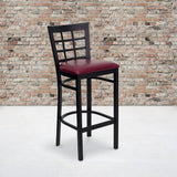 Commercial Grade Series Black Window Back Metal Restaurant Barstool - Vinyl Seat