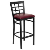 English Elm Commercial Grade Series Black Window Back Metal Restaurant Barstool - Vinyl Seat