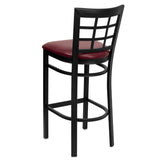 English Elm Commercial Grade Series Black Window Back Metal Restaurant Barstool - Vinyl Seat