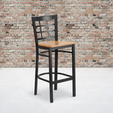 Commercial Grade Series Black Window Back Metal Restaurant Barstool - Wood Seat