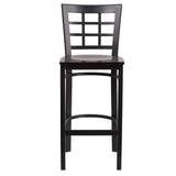 English Elm Commercial Grade Series Black Window Back Metal Restaurant Barstool - Walnut Wood Seat