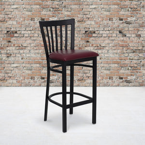 English Elm Commercial Grade Series Black School House Back Metal Restaurant Barstool - Vinyl Seat