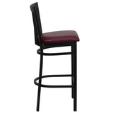 English Elm Commercial Grade Series Black School House Back Metal Restaurant Barstool - Vinyl Seat