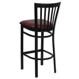 English Elm Commercial Grade Series Black School House Back Metal Restaurant Barstool - Vinyl Seat