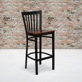 Commercial Grade Series Black School House Back Metal Restaurant Barstool - Cherry Wood Seat