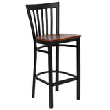 English Elm Commercial Grade Series Black School House Back Metal Restaurant Barstool - Cherry Wood Seat