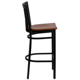 English Elm Commercial Grade Series Black School House Back Metal Restaurant Barstool - Cherry Wood Seat