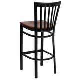 English Elm Commercial Grade Series Black School House Back Metal Restaurant Barstool - Cherry Wood Seat