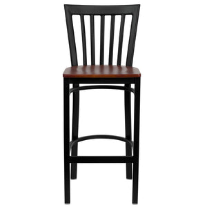 English Elm Commercial Grade Series Black School House Back Metal Restaurant Barstool - Cherry Wood Seat