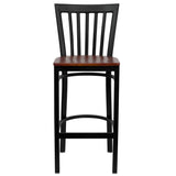 English Elm Commercial Grade Series Black School House Back Metal Restaurant Barstool - Cherry Wood Seat