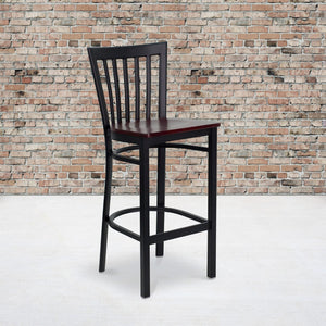 English Elm Commercial Grade Series Black School House Back Metal Restaurant Barstool - Mahogany Wood Seat