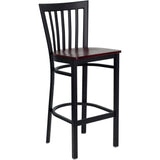 English Elm Commercial Grade Series Black School House Back Metal Restaurant Barstool - Mahogany Wood Seat