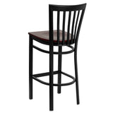 English Elm Commercial Grade Series Black School House Back Metal Restaurant Barstool - Mahogany Wood Seat