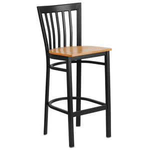 English Elm Commercial Grade Series Black School House Back Metal Restaurant Barstool - Wood Seat