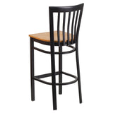 English Elm Commercial Grade Series Black School House Back Metal Restaurant Barstool - Wood Seat