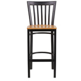 English Elm Commercial Grade Series Black School House Back Metal Restaurant Barstool - Wood Seat