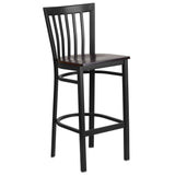 English Elm Commercial Grade Series Black School House Back Metal Restaurant Barstool - Walnut Wood Seat