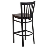 English Elm Commercial Grade Series Black School House Back Metal Restaurant Barstool - Walnut Wood Seat