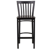 English Elm Commercial Grade Series Black School House Back Metal Restaurant Barstool - Walnut Wood Seat