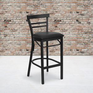 English Elm Commercial Grade Series Two-Slat Ladder Back Metal Restaurant Barstool - Vinyl Seat