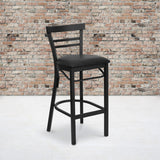 Commercial Grade Series Two-Slat Ladder Back Metal Restaurant Barstool - Vinyl Seat